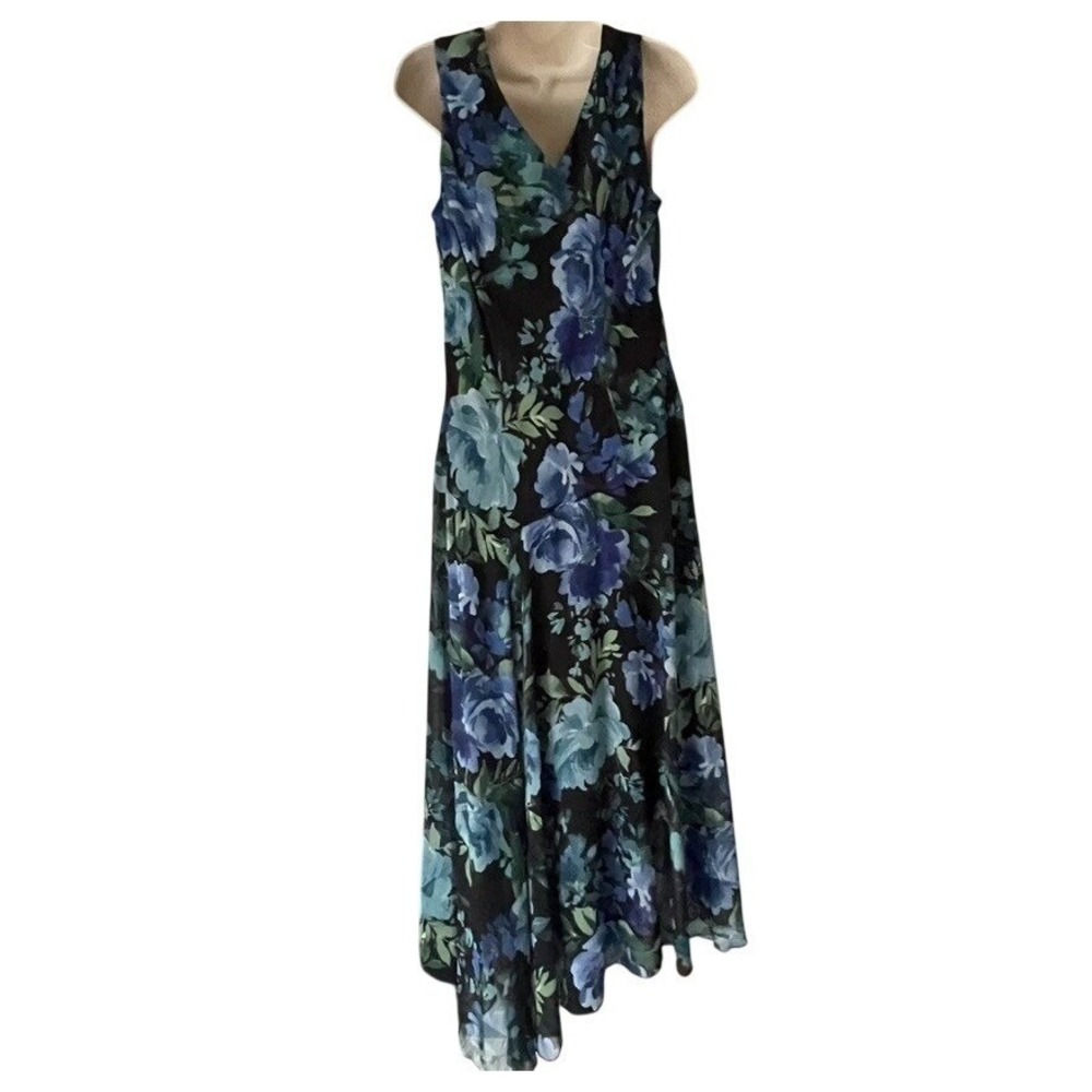 Connected Floral Handkerchief Hem Chiffon Midi Dress Size 16 Wedding Guest - Picture 7 of 8